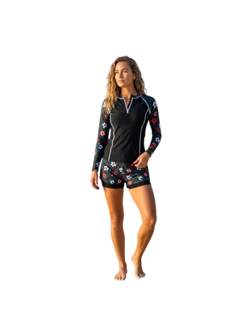 Daci Floral Rash Guard Set Long Sleeve Swim Top Shorts S NWT